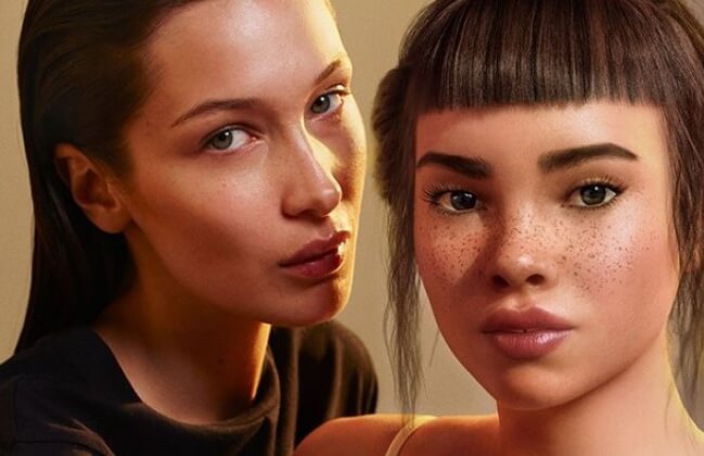 Белла Хадид прорекламировала Calvin Klein совместно с виртуальной моделью Lil Miquela
